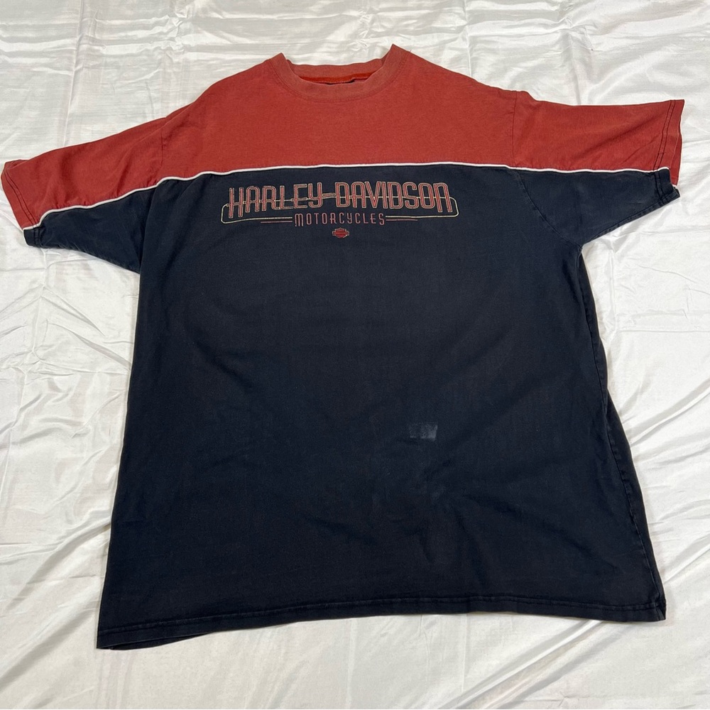 Harley-Davidson Men’s 2XL USA Made Graphic Tee Red Black Colorblock Motorcycle
